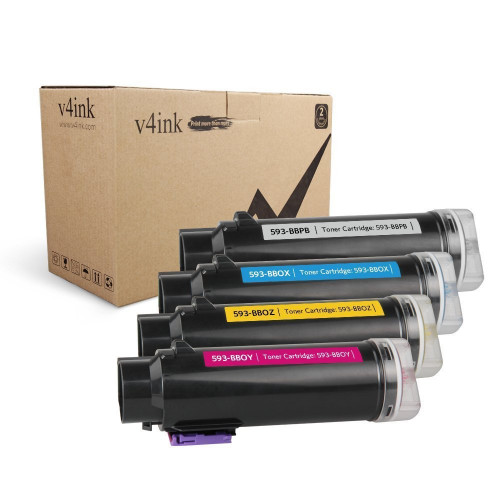 New Compatible 593-BBPB 593-BBOX 593-BBOY 593-BBOZ Toner Cartridge for Dell H625cdw, H825cdw, S2825cdn Printers - 4 Packs